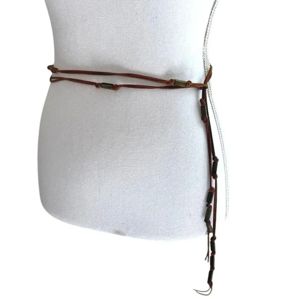 Women's brown suede and metal detail/bead belt